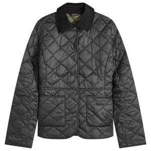 Barbour black quilted jacket with grey tweed collar SIZE 8